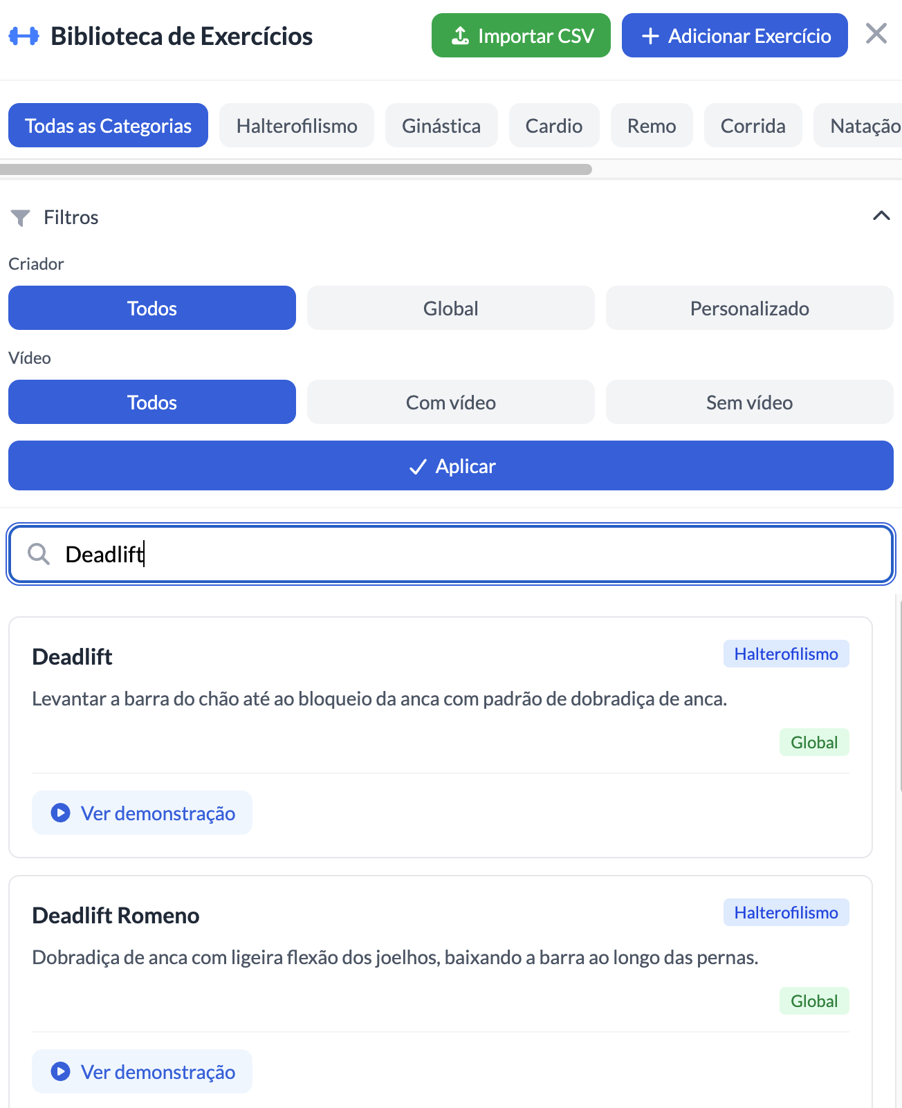 Criar Exerc&iacute;cio