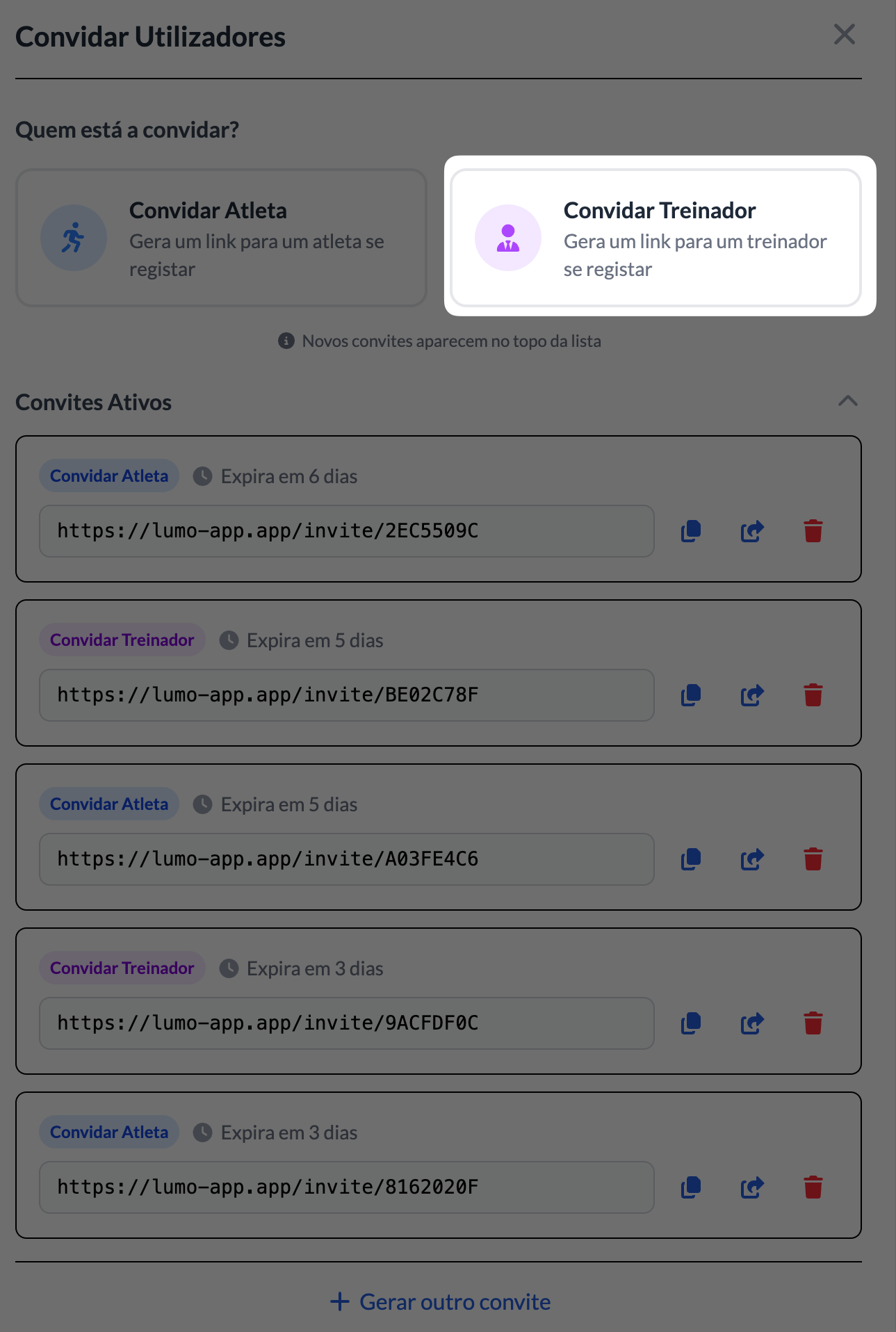 Convite de Treinador