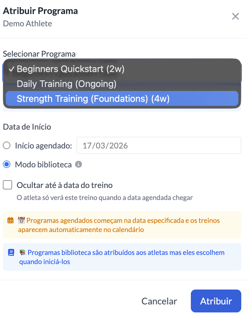 Atribuir Programa - Vista Utilizador